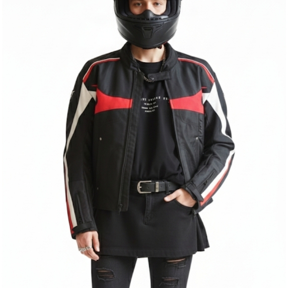 Arlen Ness Unisex Black and Red Motorcycle Padded Jacket Sz M - Picture 1 of 17